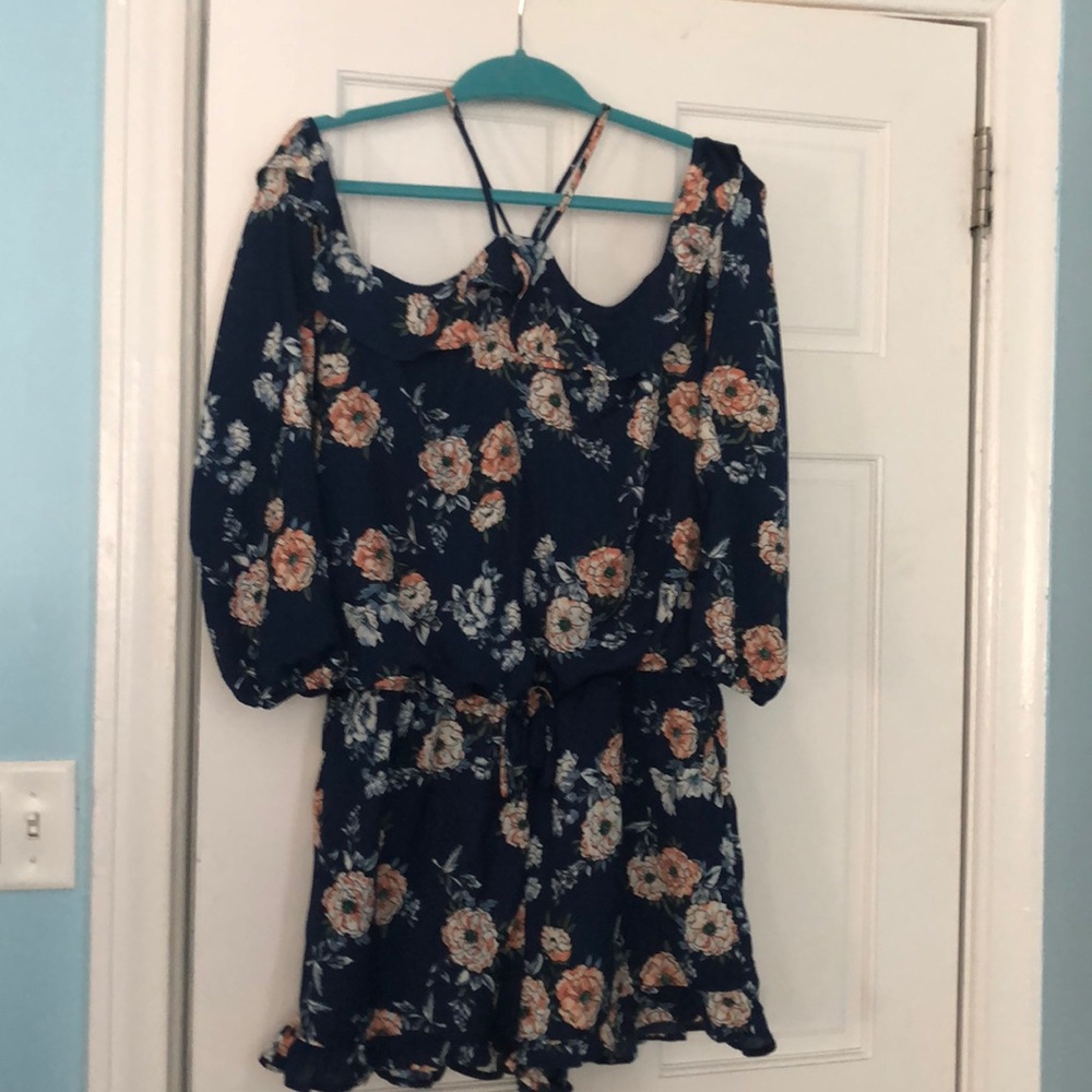 Like New Xhilaration Large Blue Floral Romper